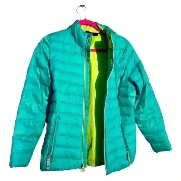 SPYDER - Cute Puffer jacket - Aqua with fun lime green lining - Picture 10 of 11